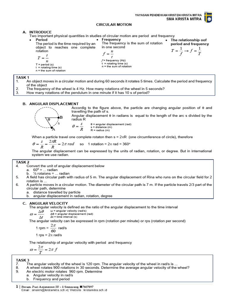1 - Handout Circular Motion | PDF | Acceleration | Velocity