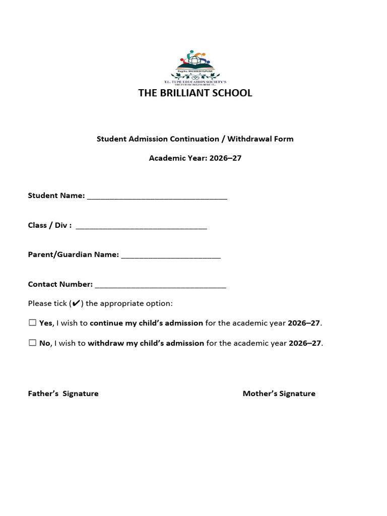 Withdrawal Form 2026-26 | PDF