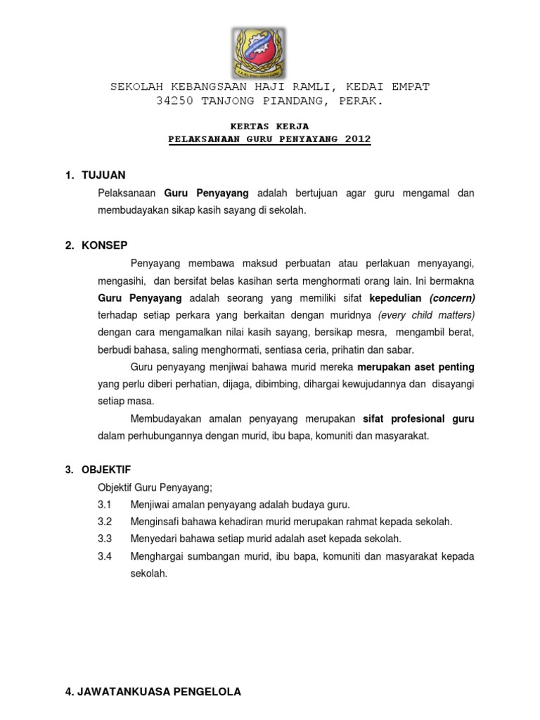 kertas kerja guru penyayang