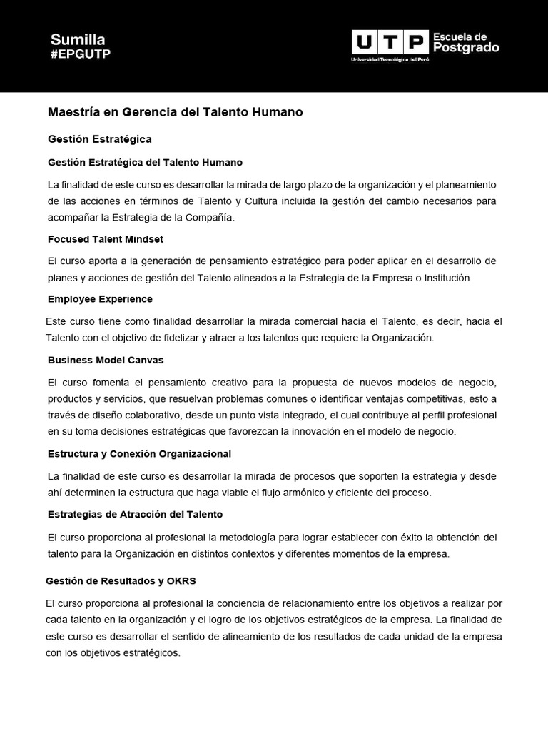 Sumilla Gerencia Talento Humano | PDF | Gestión del talento | Gestión ...