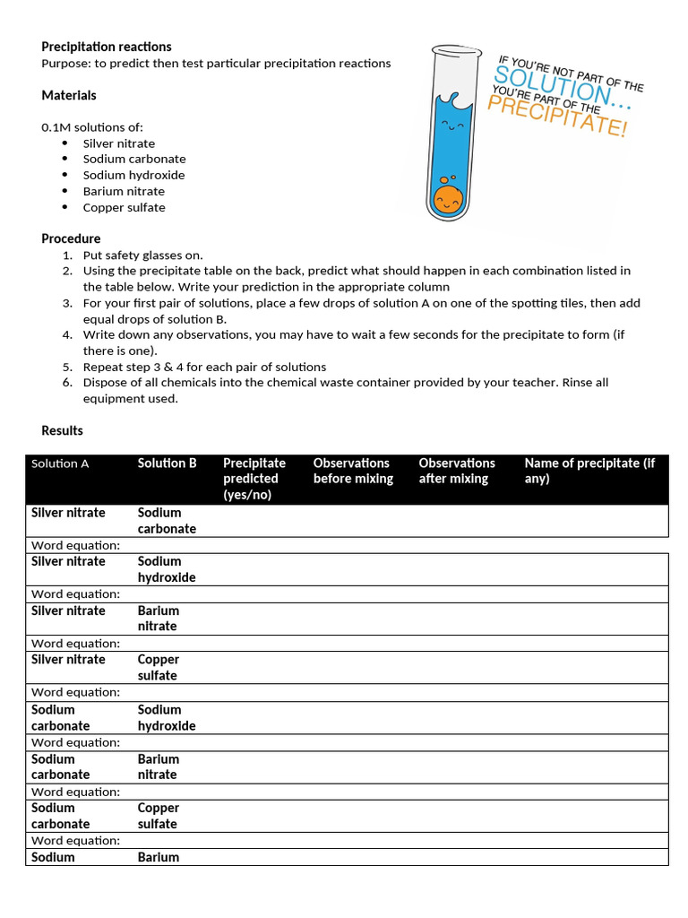 Precipitation Reactions Lab | PDF | Precipitation (Chemistry) | Silver