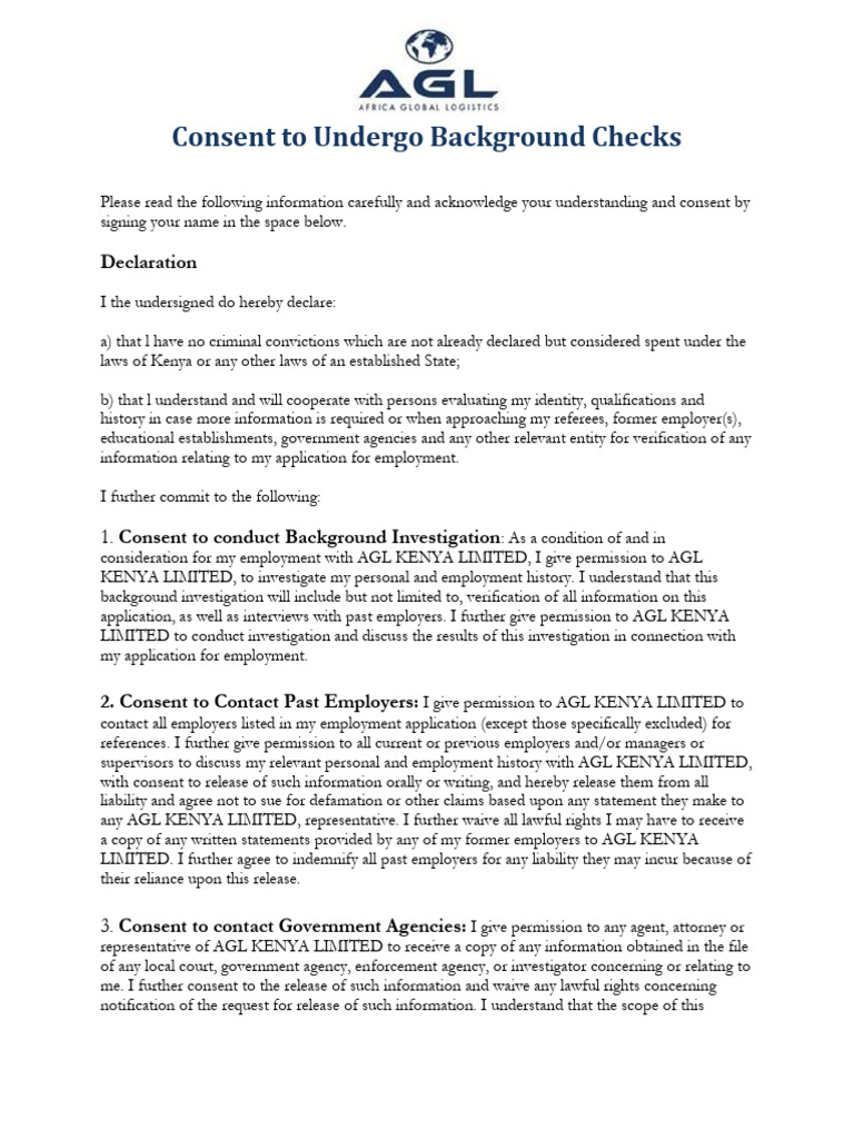 AGL - Background Check Form | PDF | Background Check | Criminal Justice
