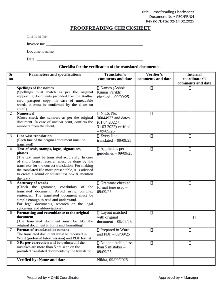 PECPR04 - Proofreading Checksheet | PDF | Proofreading | Written ...
