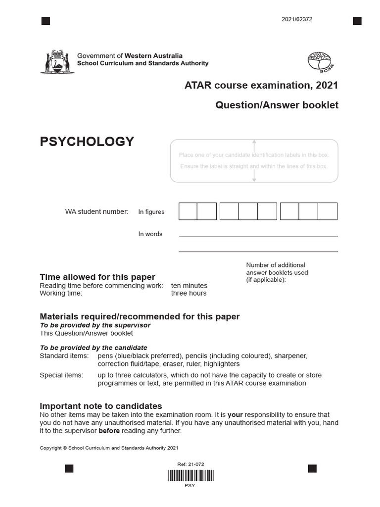 2021 PSY Written Examination | PDF | Attachment Theory | Memory