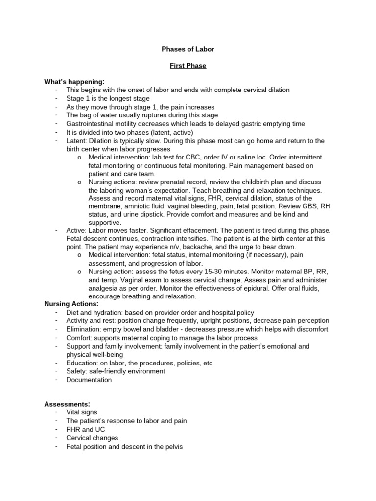 Phases of Labor | PDF | Childbirth | Medical Specialties