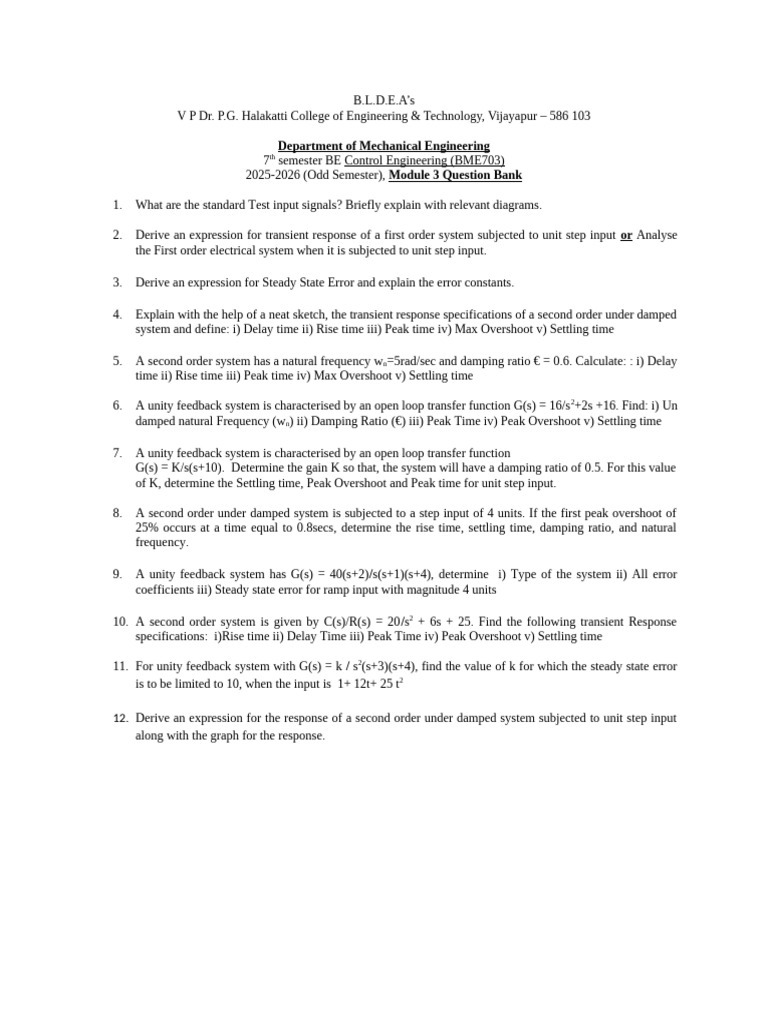 Module 1 Question Bank | PDF | Damping | Electronic Engineering