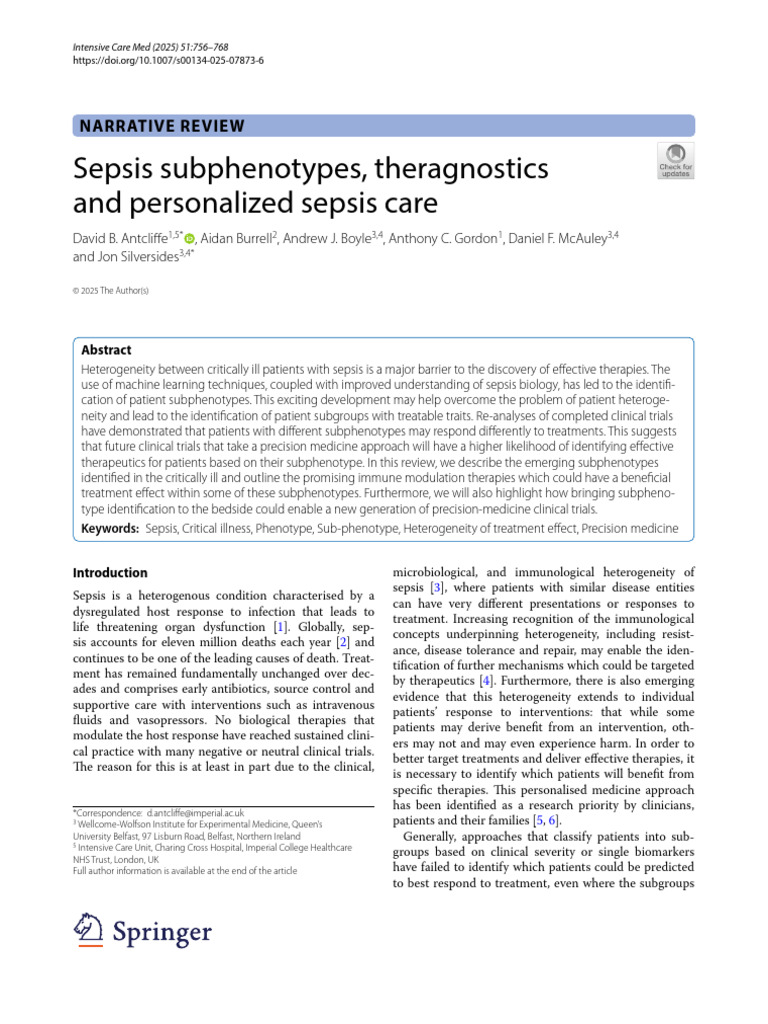 Intensive Care Med 2025 - Sepsis Subphenotypes, Theragnostics and ...
