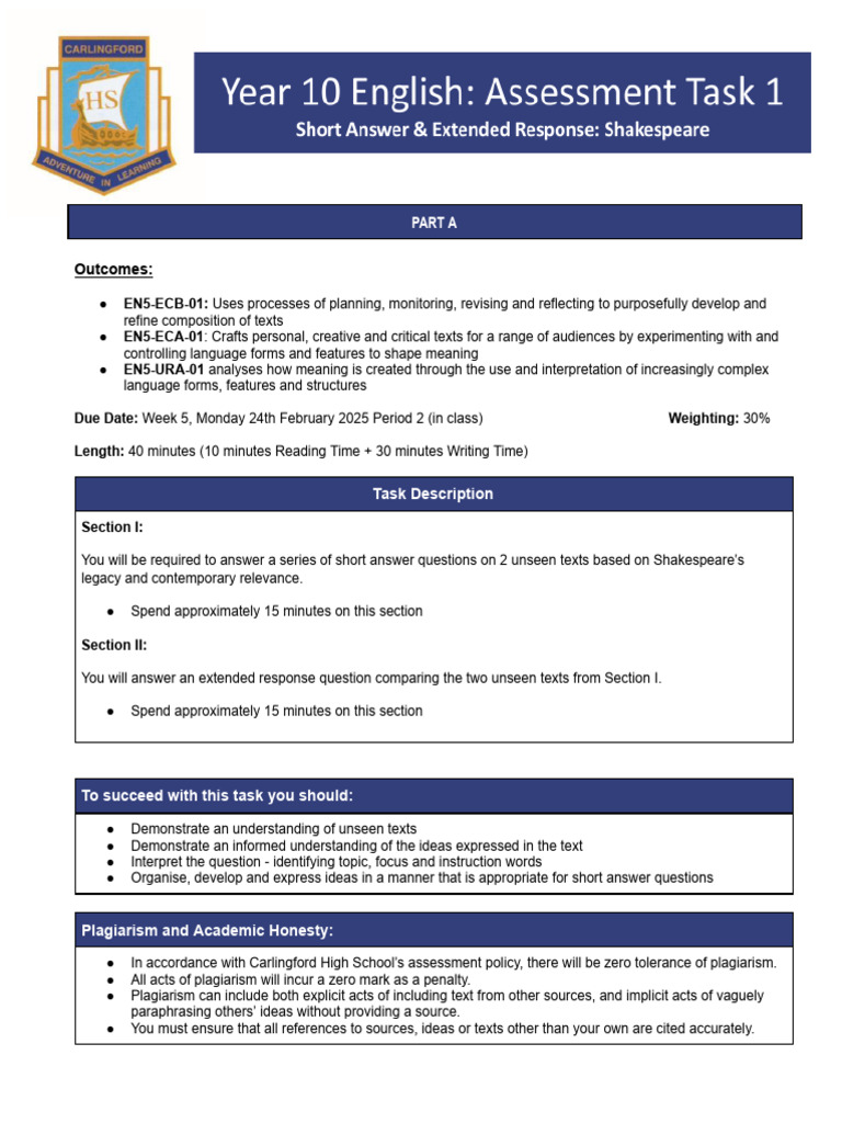 (2025) Task 1A & 1B Shakespeare Notification | PDF | Plagiarism