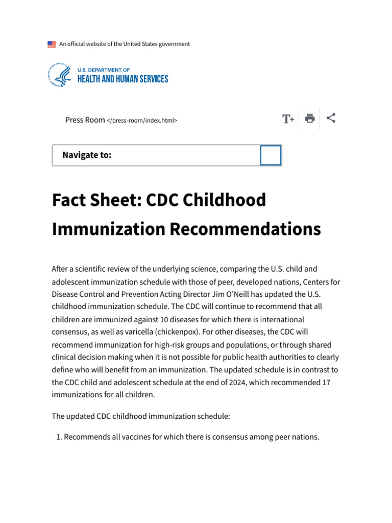 Fact Sheet - CDC Childhood Immunization Recommendations - HHS - Gov ...