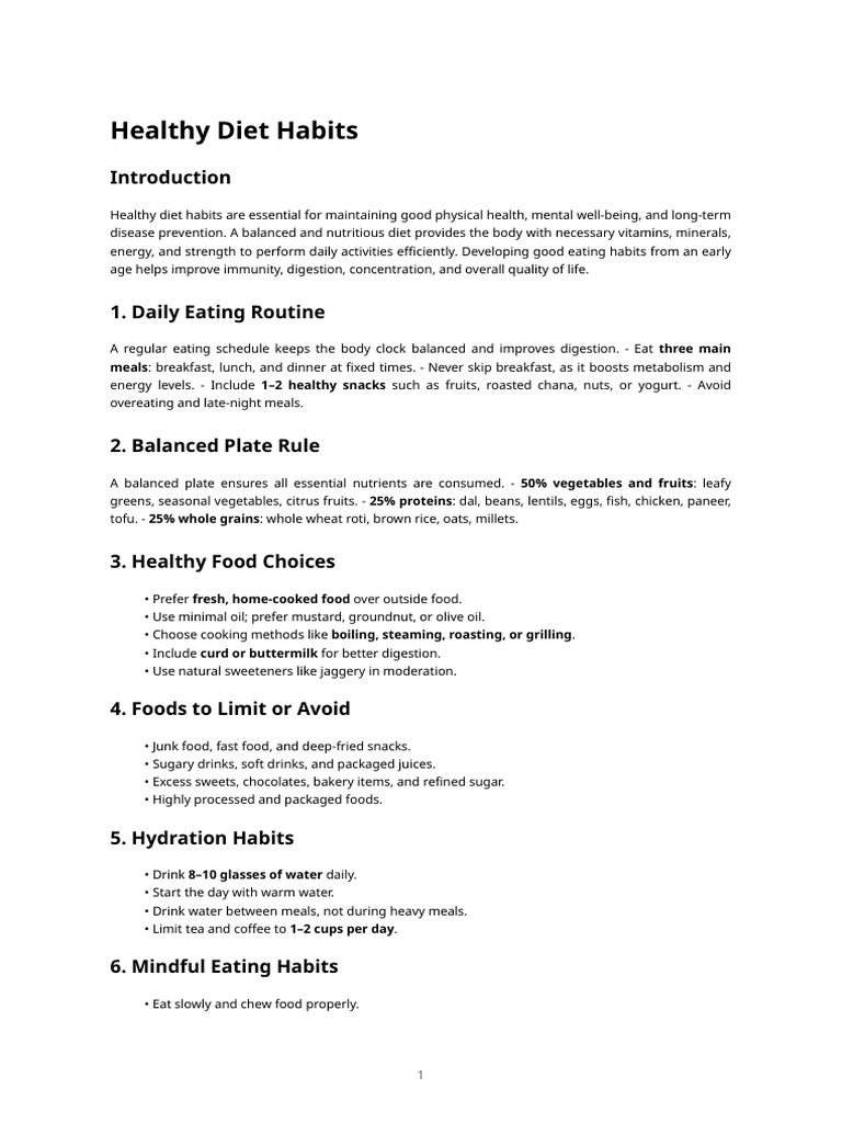 Healthy Diet Habits | PDF | Foods | Healthy Diet
