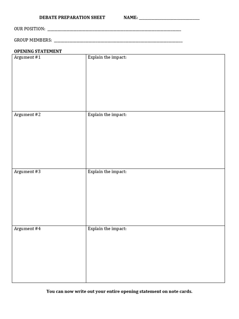 Debate Preparation Sheet | PDF