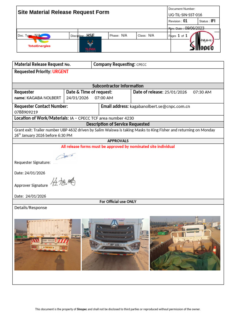 Site Material Release Request Form UBP 463Z by Salim Waiswa 25.01.2026 ...