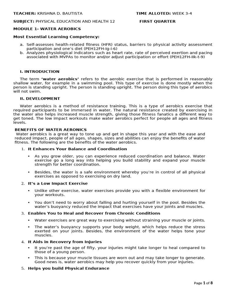 PE 12 WEEK 3-4 | PDF | Physical Fitness | Heart Rate