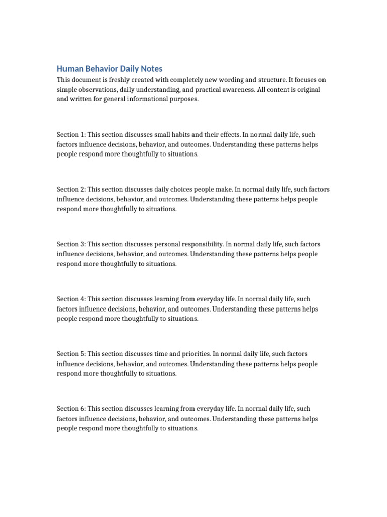 Human Behavior Daily Notes | PDF | Behavior | Habits