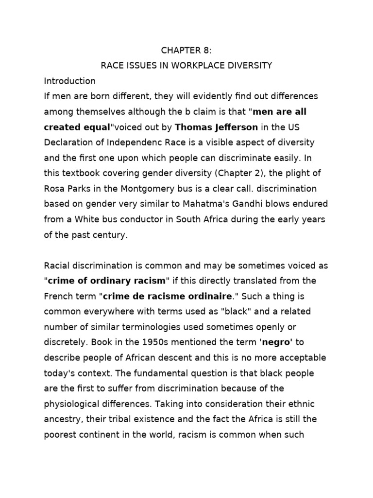 CHAPTER 8 Race Issues in Workkplace Diversity | PDF | Discrimination ...