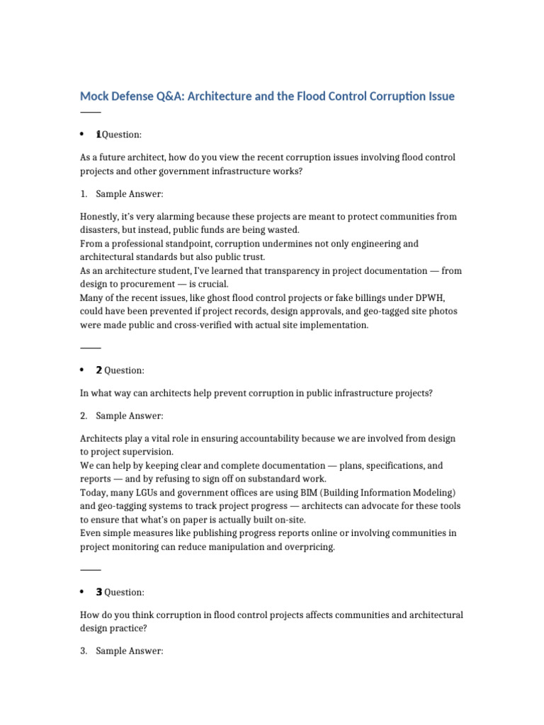 Mock Defense QA Architecture Flood Control Corruption | PDF ...