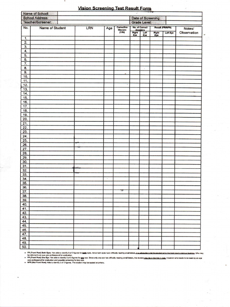 Vision Screening Form | PDF