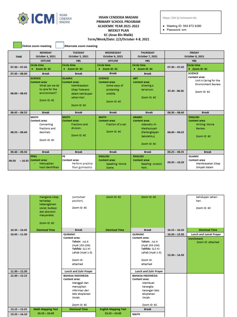Weekly Plan Term 2, Week 2, 6C | PDF