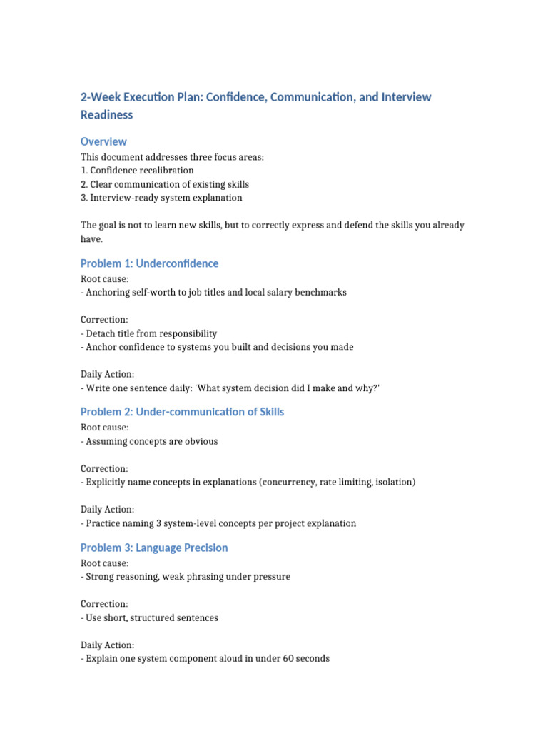 2 Week Confidence and Interview Plan | PDF
