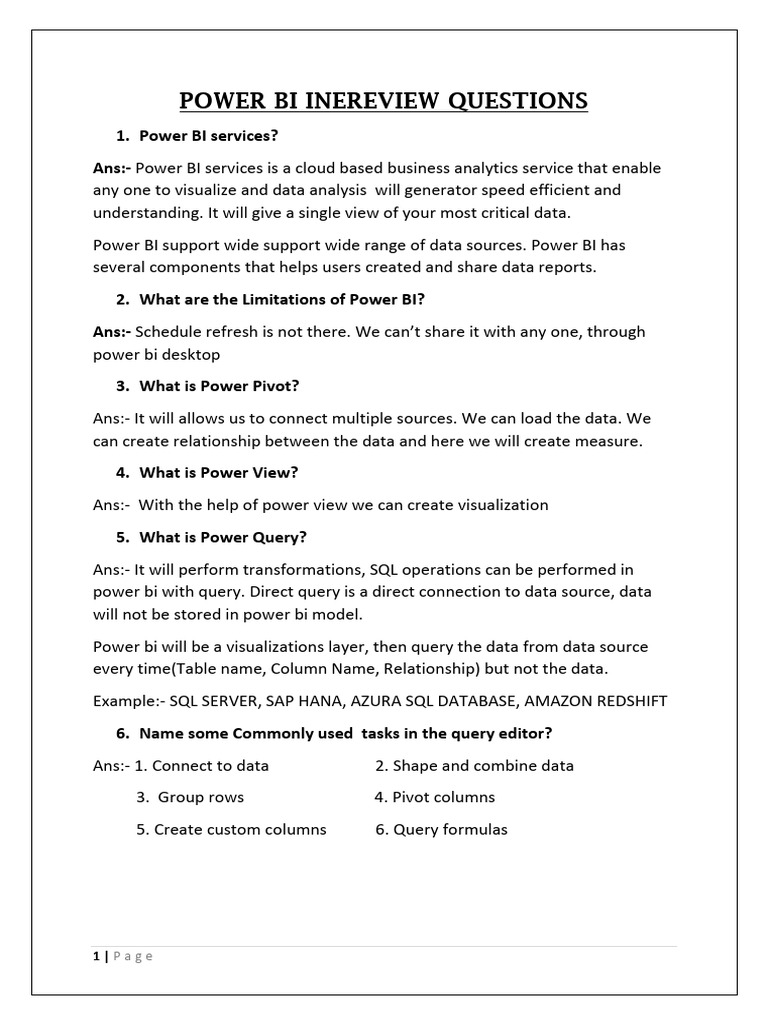 Power BI Interview Questions | PDF | Microsoft Sql Server | Databases