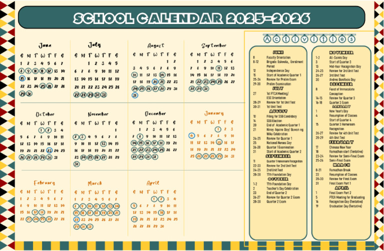 School Calendar - PNG | PDF