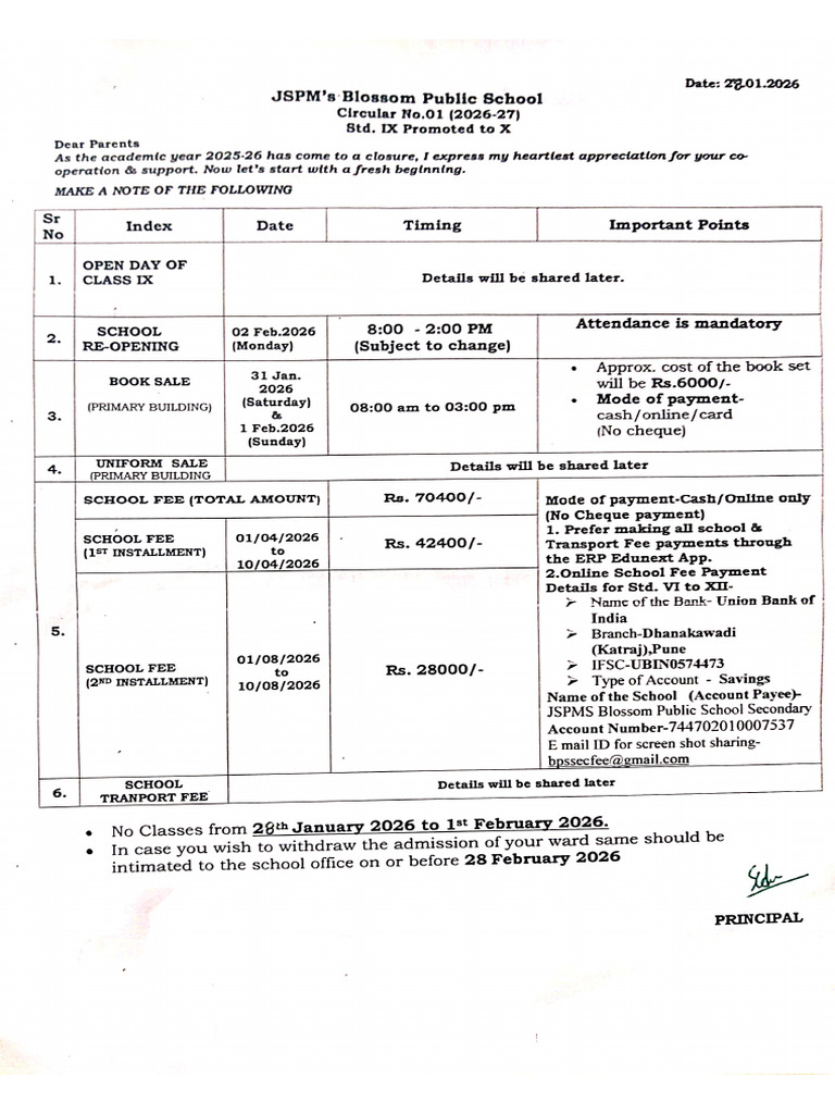 Cl X New Session Circular 26-27 | PDF