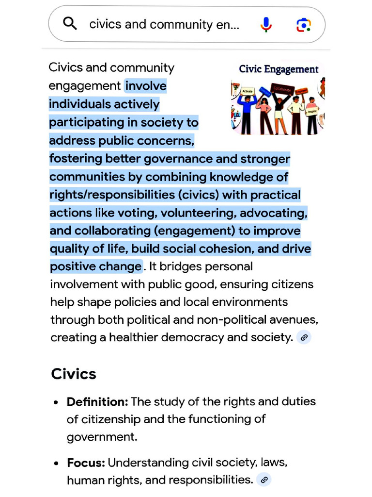 Civics and Community Engagement ( Lecture #1) | PDF
