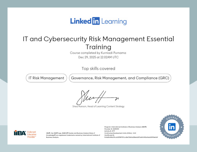 CertificateOfCompletion_IT and Cybersecurity Risk Management Essential ...