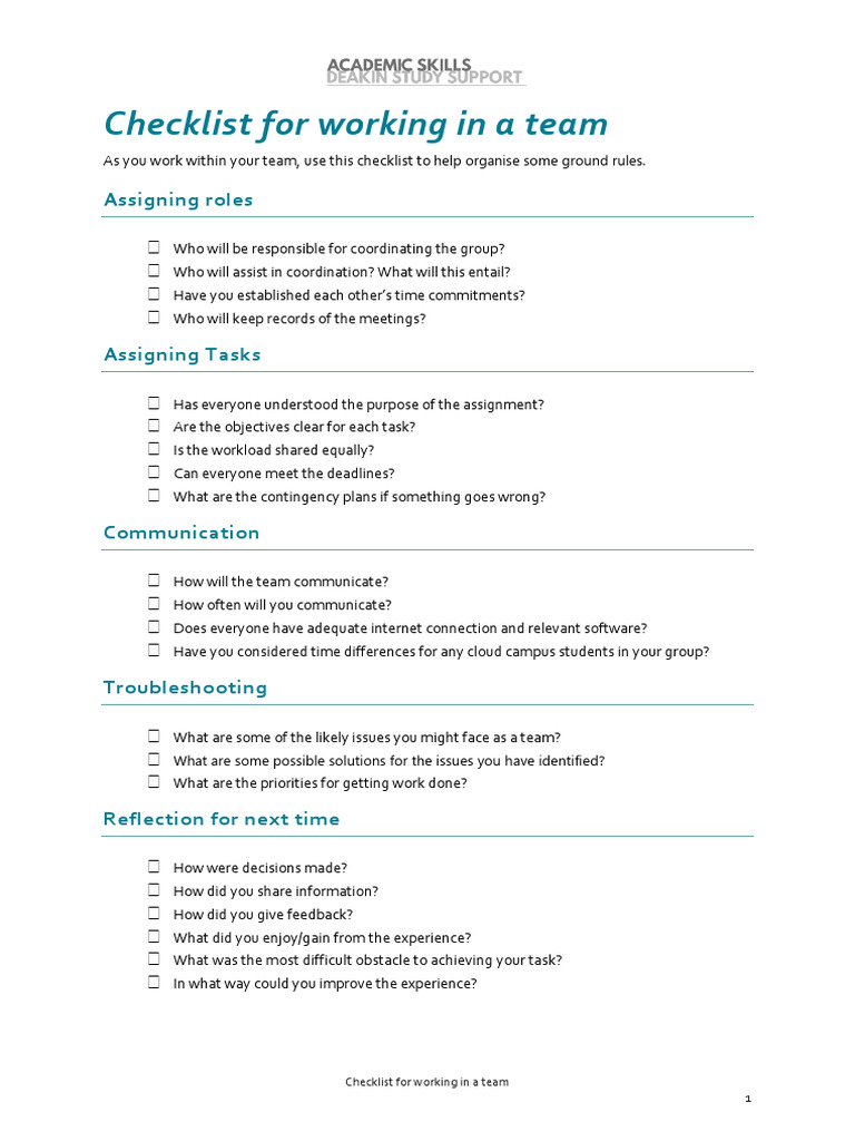 Checklist For Working in A Team | PDF