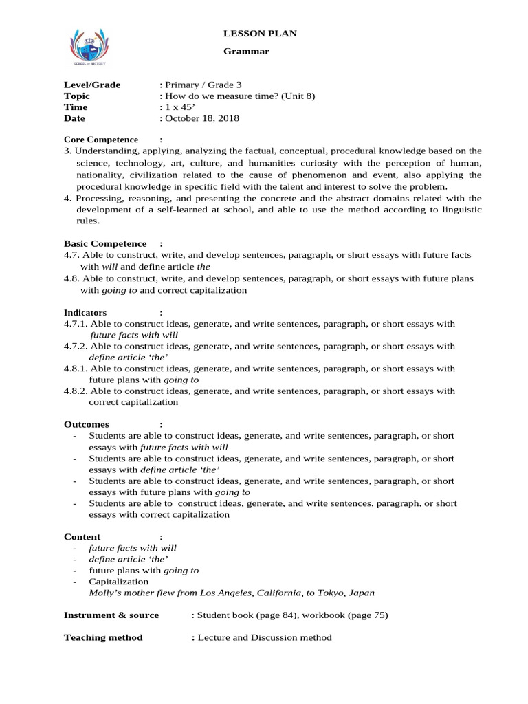 (Lessonplan) Grammar Od3 Unit 8 | PDF | Procedural Knowledge | Knowledge