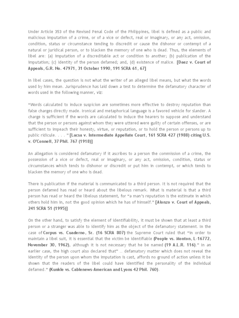 Understanding Article 353: Libel Defined | PDF | Defamation | Ethical ...