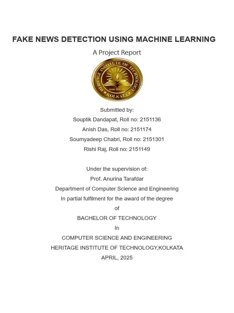 Fake News Detection Report | PDF | Statistical Classification | User ...