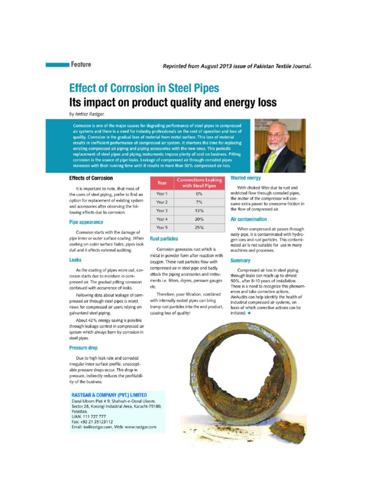 Effects Pf Corrosion in Compressed Air Steel Pipes | PDF