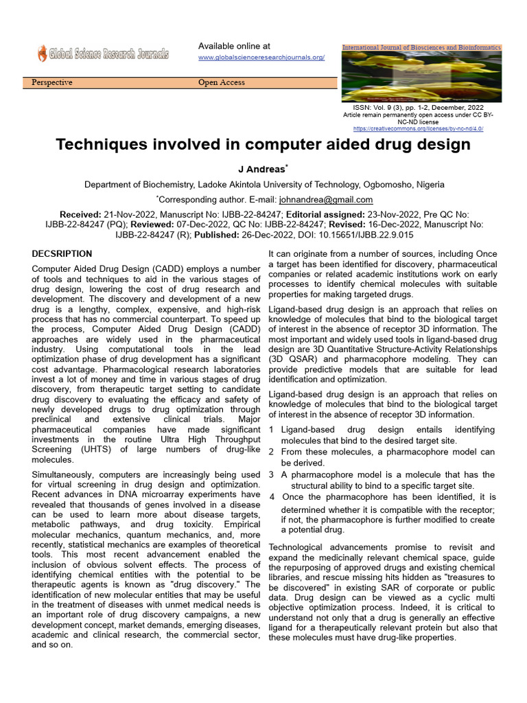 Techniques Involved in Computer Aided Drug Design | PDF | Drug Design ...