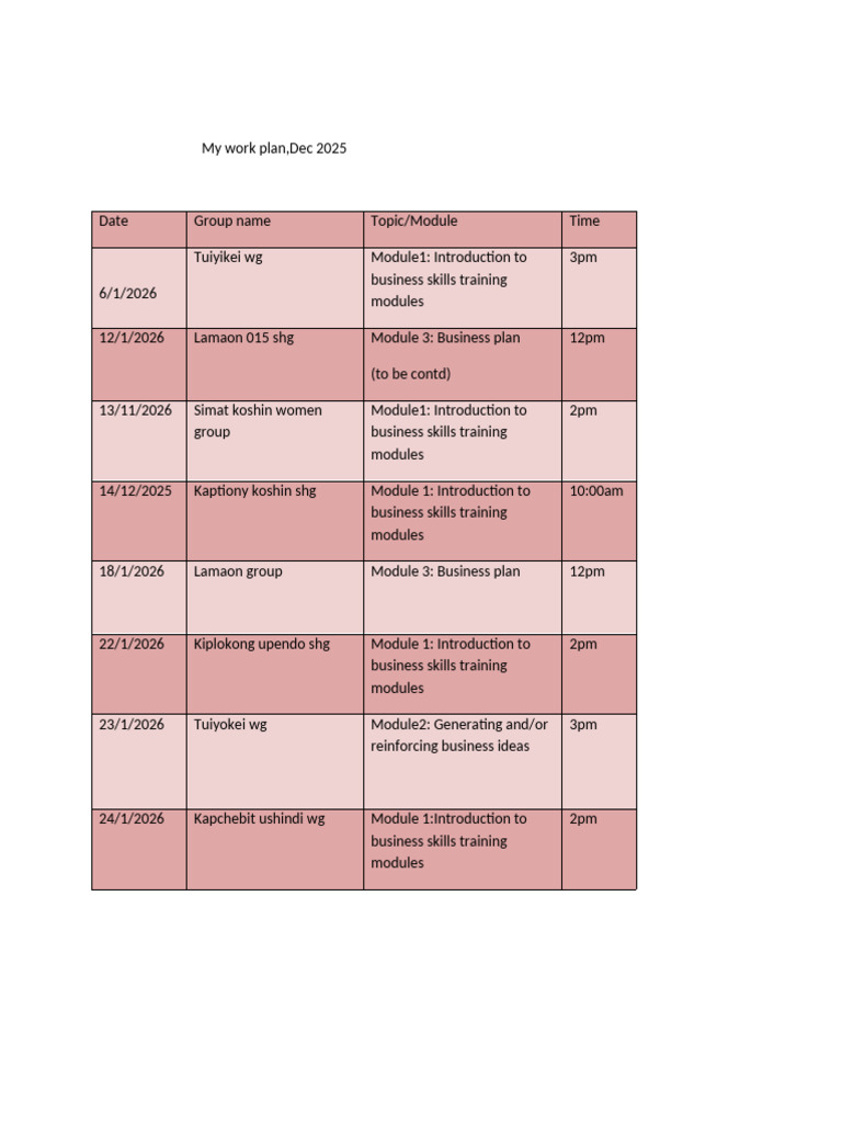 My Work Plan, Jan2026WPS Office | PDF