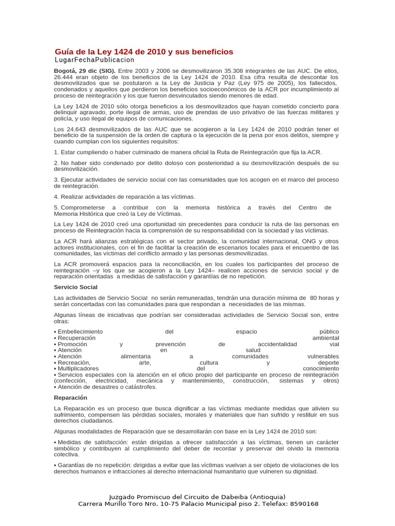 Ley 1424 de 2010 Guia | PDF | Castigos | Justicia
