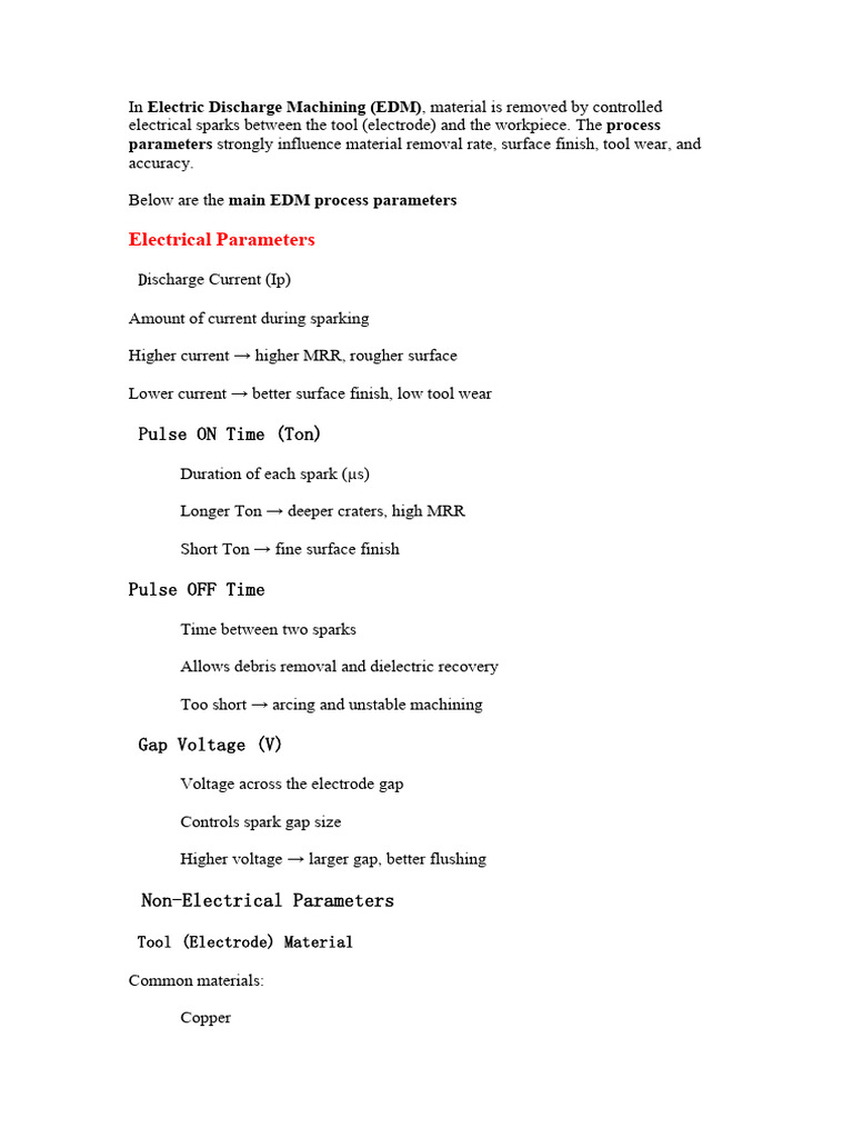 EDM Machining Process Parameters | PDF