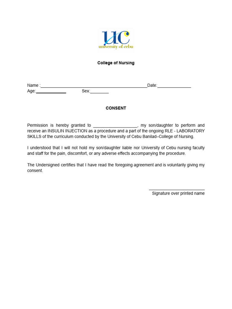 Insulin Injection Consent Form | PDF