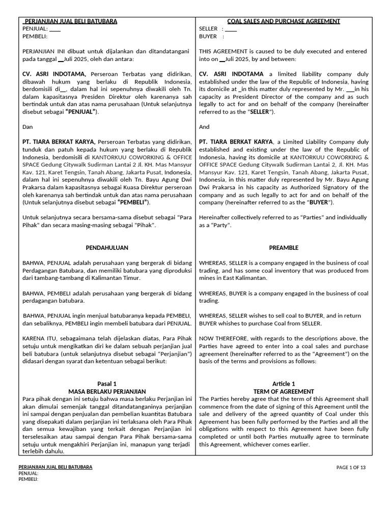 Tbk-Ait Draft Contract SKBDN | PDF