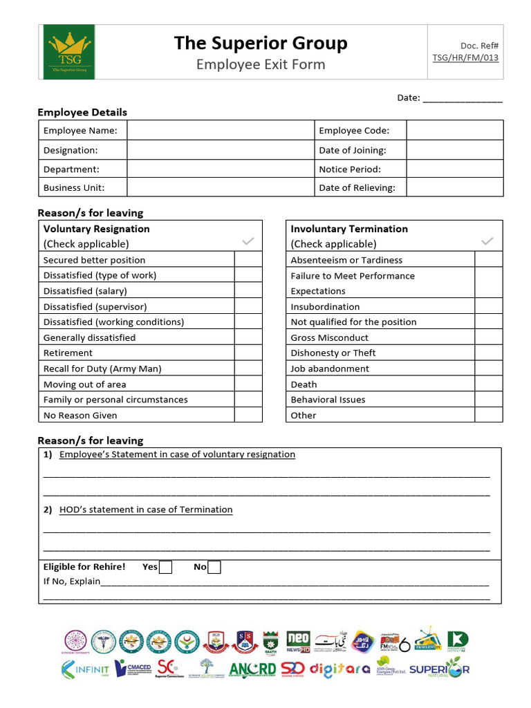 09 TSG Employee Exit Form | PDF | Employment | Labor