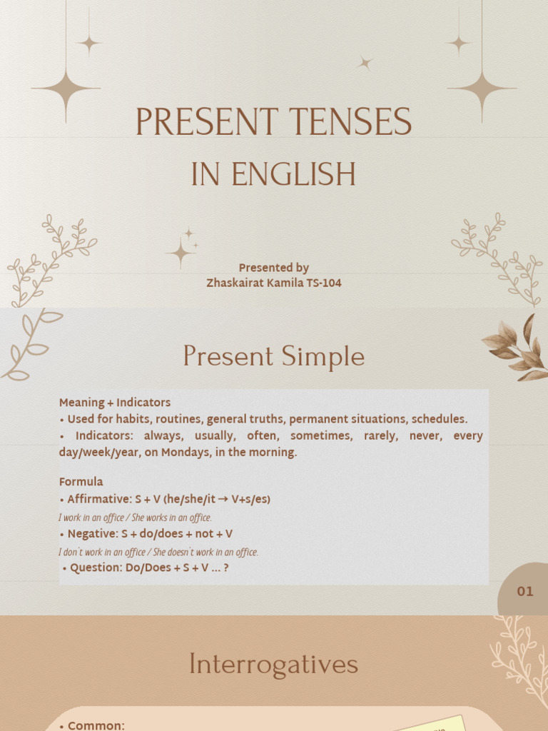 Present Tenses Presentation | PDF | Linguistics | Semantic Units