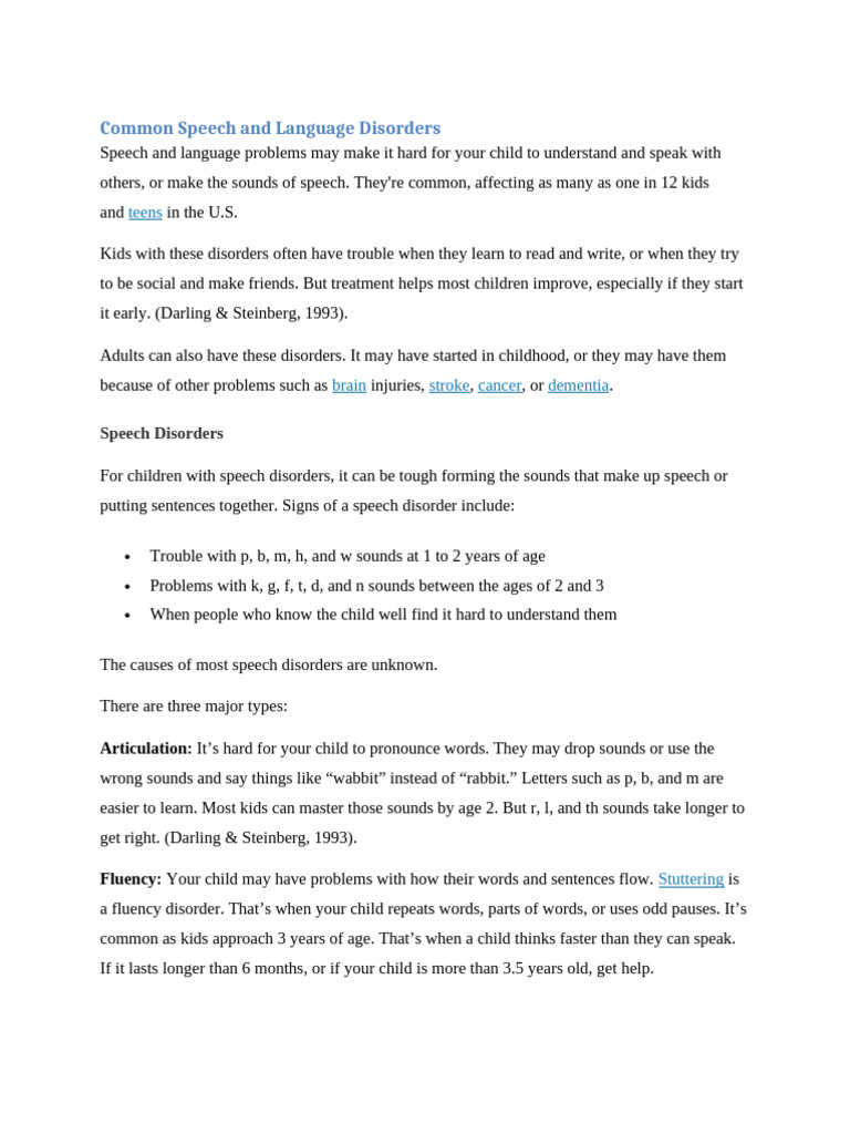 Common Speech and Language Disorders | PDF | Human Voice | Speech