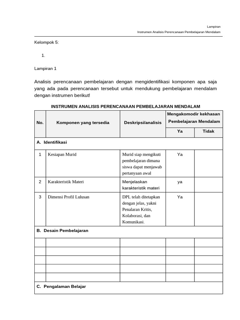 Lampiran - Instrumen Analisis Perencanaan Pembelajaran Mendalam | PDF