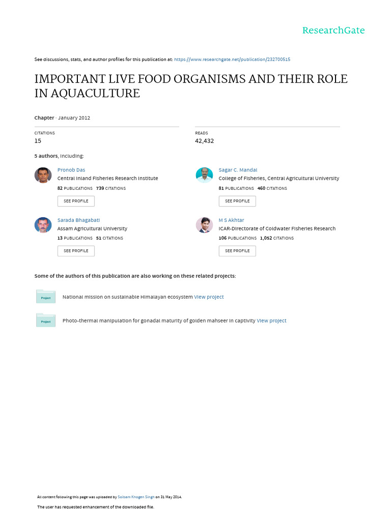 Important Live Feed and Their Role | PDF | Aquaculture | Algae