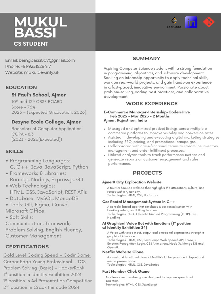Grey and White Minimalist Professional Resume | PDF | Java Script ...