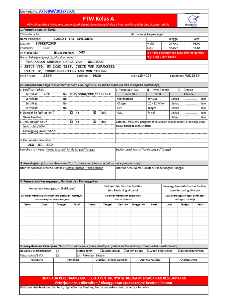 PTW (Permit To Work) | PDF