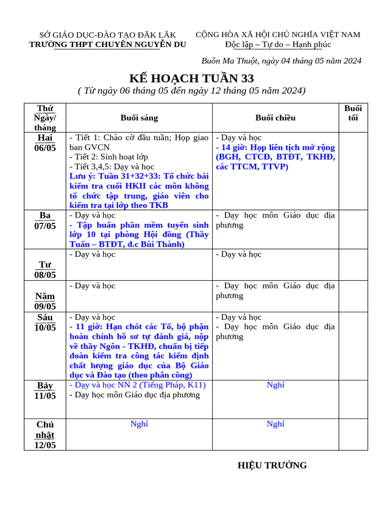 KE HOACH TUAN 33 (1) | PDF