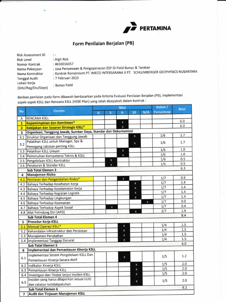 Form Penilaian Berjalan (PB) | PDF