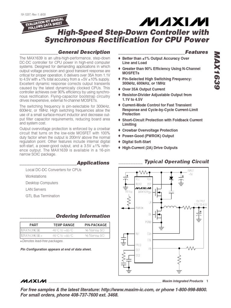 Max 1639 | PDF | Rectifier | Central Processing Unit