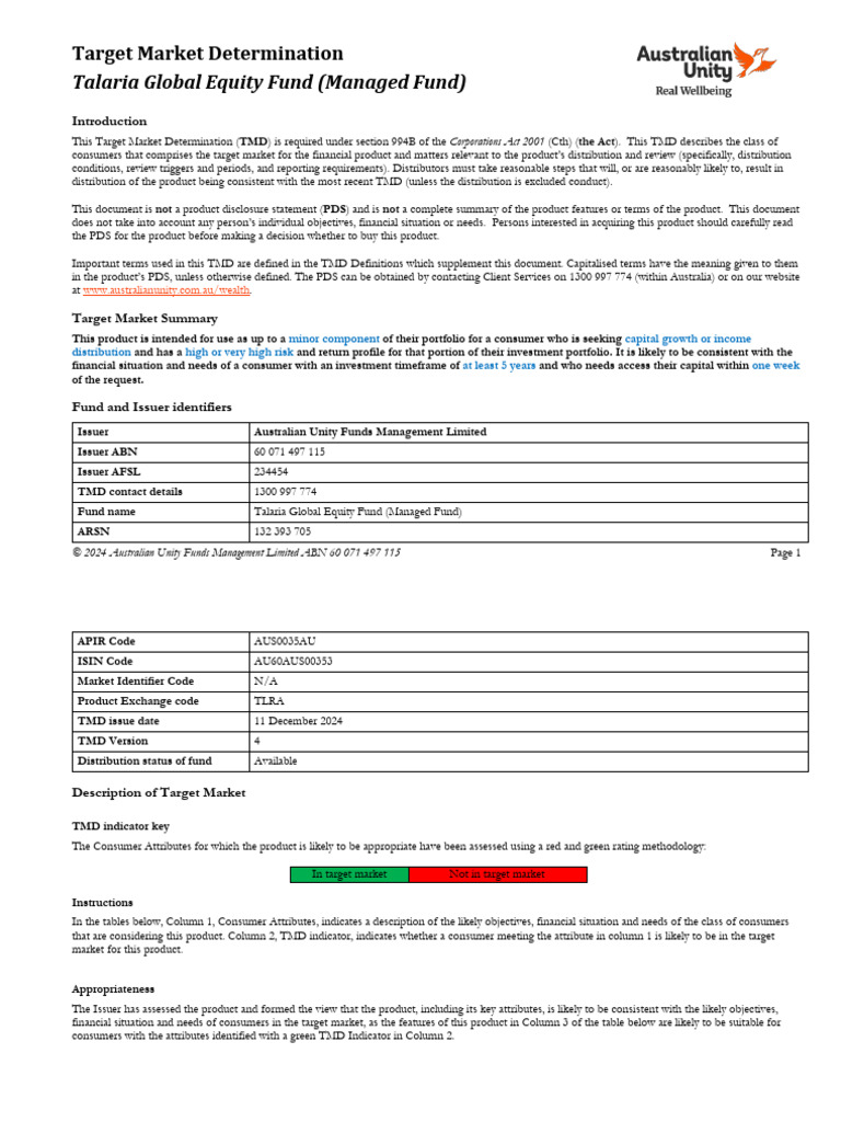Aus0035au TMD | PDF | Investing | Financial Risk